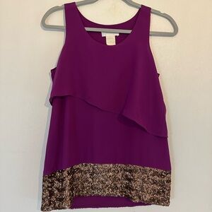 Purple Sleeveless Layered Camisole with Sequin Hem